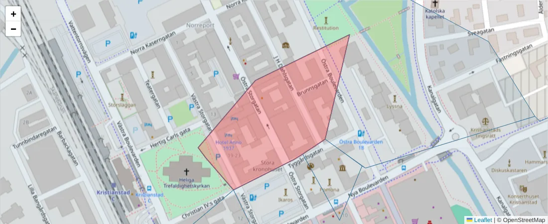 Karta över postnummerområdet  och angränsande postnummer i Sverige