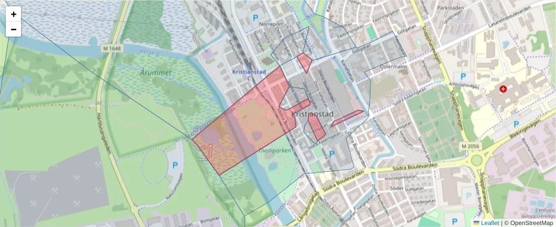 Karta över postnummerområdet  och angränsande postnummer i Sverige