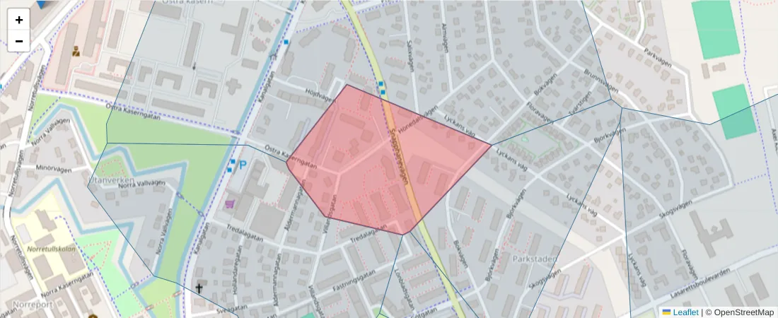 Karta över postnummerområdet  och angränsande postnummer i Sverige