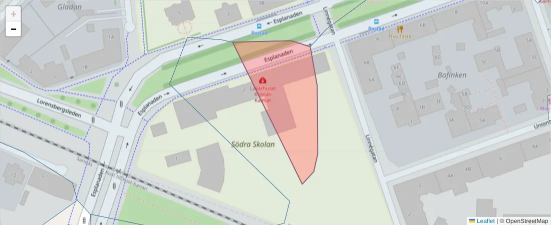 Karta över postnummerområdet  och angränsande postnummer i Sverige
