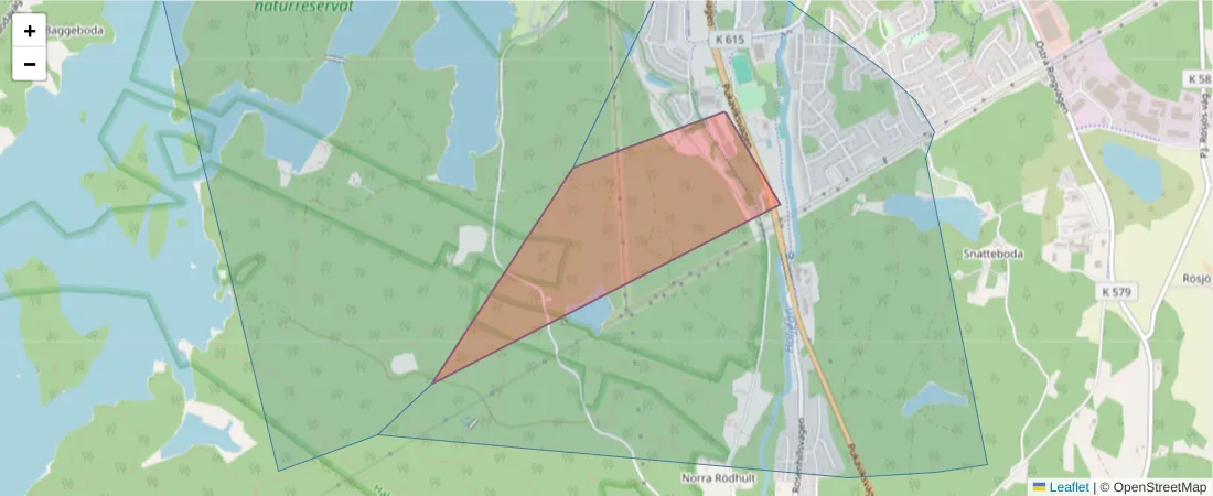 Karta över postnummerområdet  och angränsande postnummer i Sverige