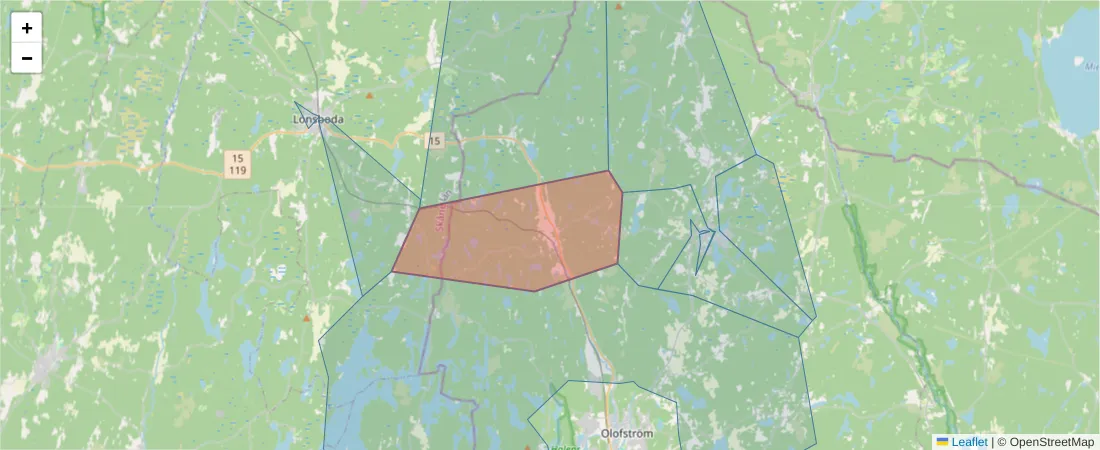 Karta över postnummerområdet  och angränsande postnummer i Sverige