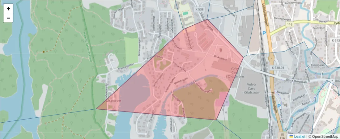 Karta över postnummerområdet  och angränsande postnummer i Sverige