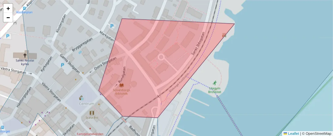 Karta över postnummerområdet  och angränsande postnummer i Sverige