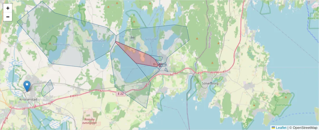 Karta över postnummerområdet  och angränsande postnummer i Sverige
