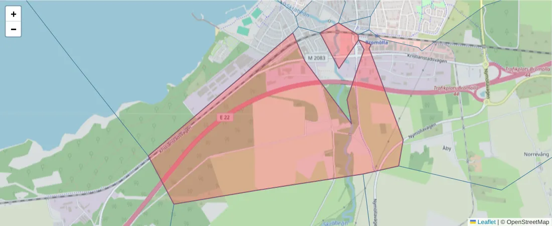Karta över postnummerområdet  och angränsande postnummer i Sverige
