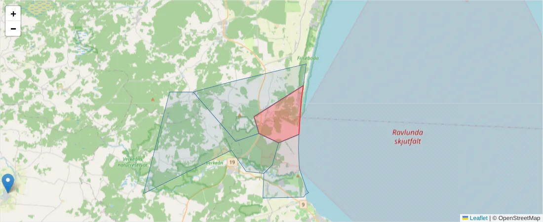 Karta över postnummerområdet  och angränsande postnummer i Sverige