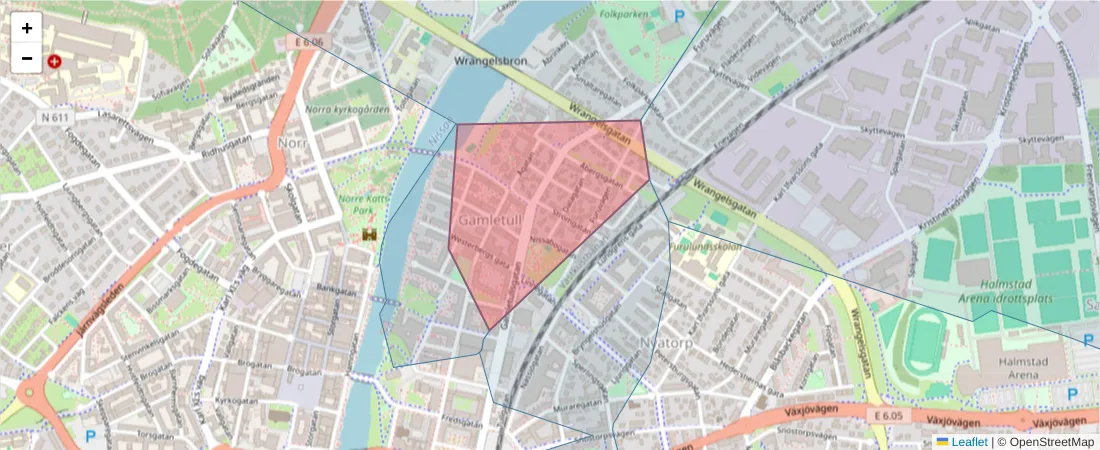 Karta över postnummerområdet  och angränsande postnummer i Sverige