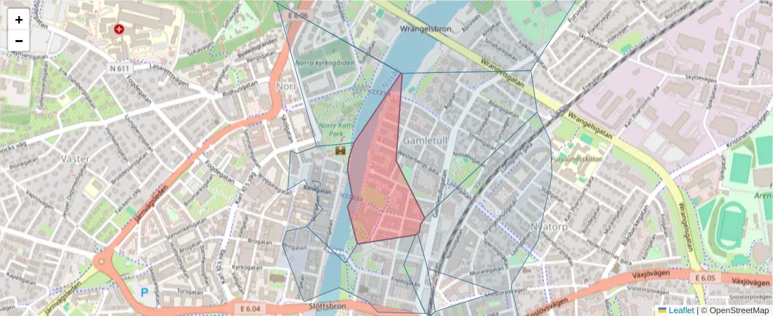 Karta över postnummerområdet  och angränsande postnummer i Sverige