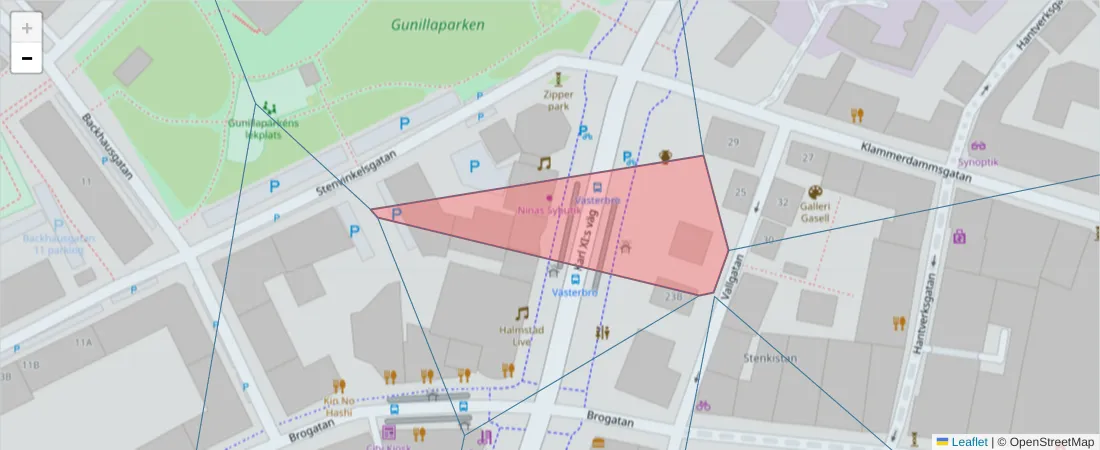 Karta över postnummerområdet  och angränsande postnummer i Sverige