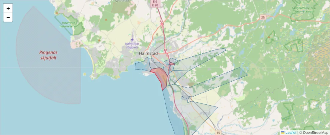 Karta över postnummerområdet  och angränsande postnummer i Sverige