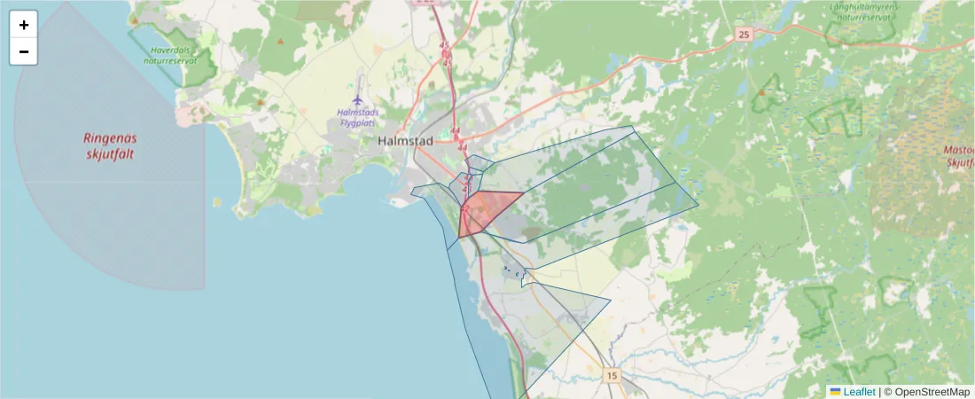 Karta över postnummerområdet  och angränsande postnummer i Sverige