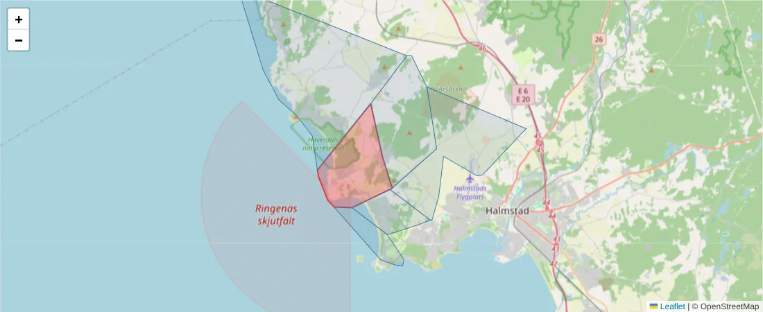 Karta över postnummerområdet  och angränsande postnummer i Sverige