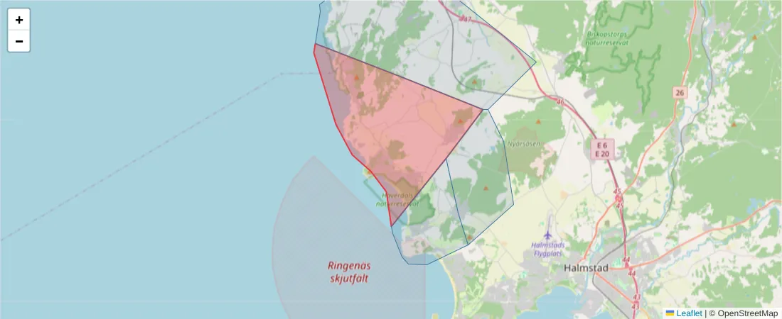 Karta över postnummerområdet  och angränsande postnummer i Sverige