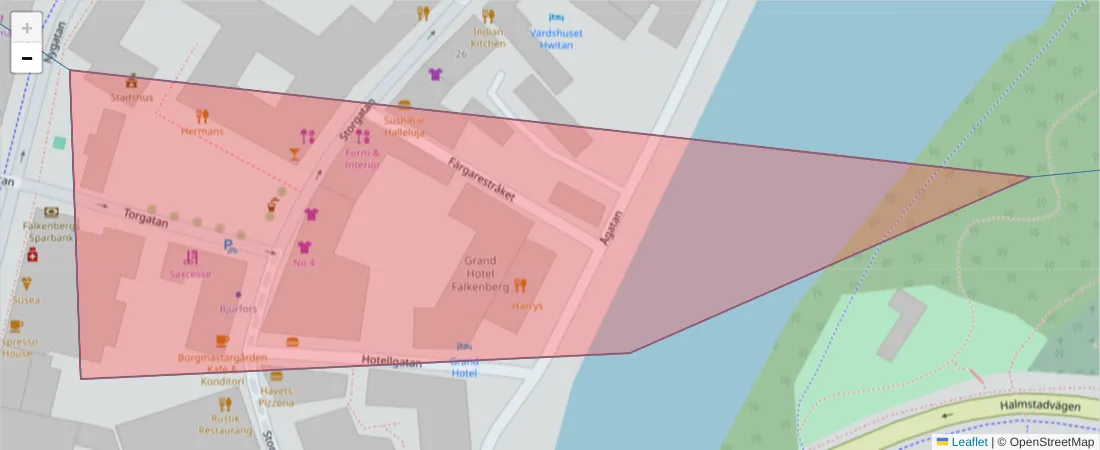 Karta över postnummerområdet  och angränsande postnummer i Sverige