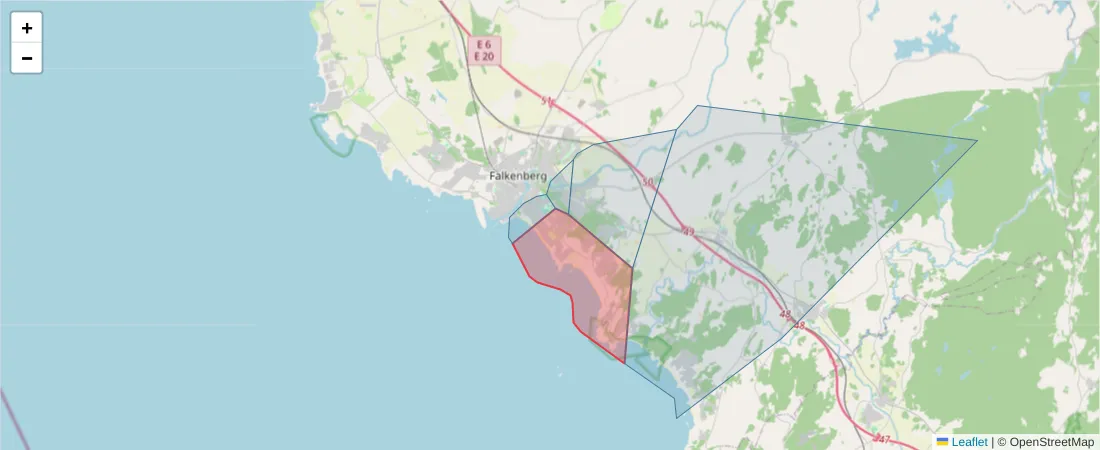 Karta över postnummerområdet  och angränsande postnummer i Sverige