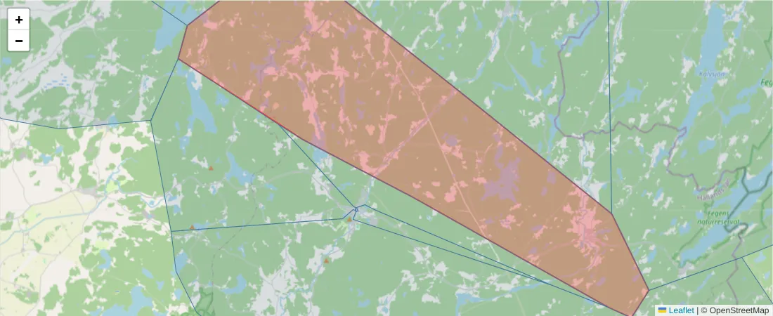 Karta över postnummerområdet  och angränsande postnummer i Sverige