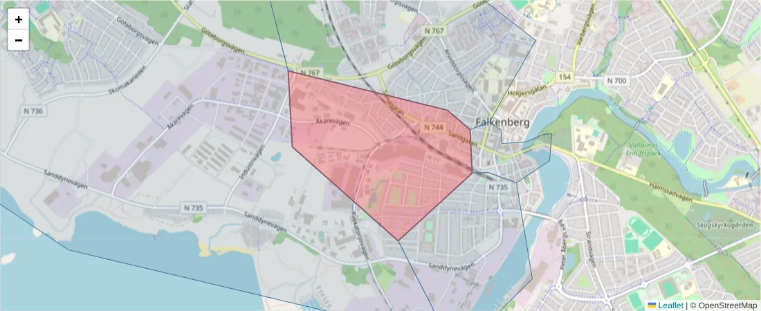 Karta över postnummerområdet  och angränsande postnummer i Sverige