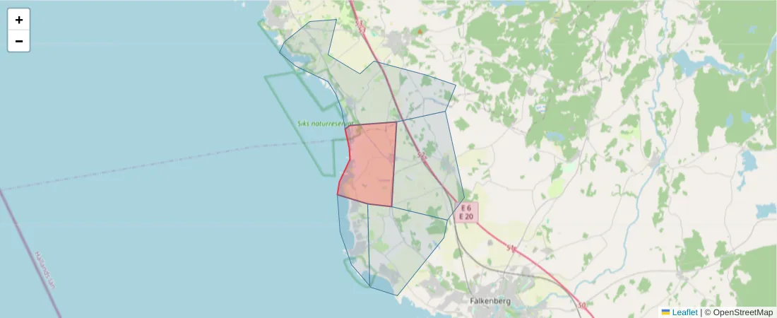 Karta över postnummerområdet  och angränsande postnummer i Sverige