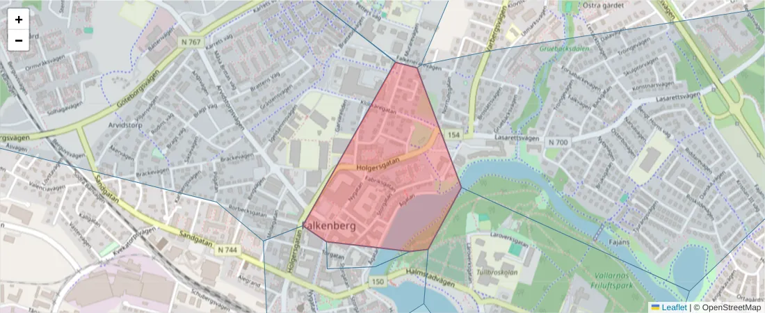 Karta över postnummerområdet  och angränsande postnummer i Sverige
