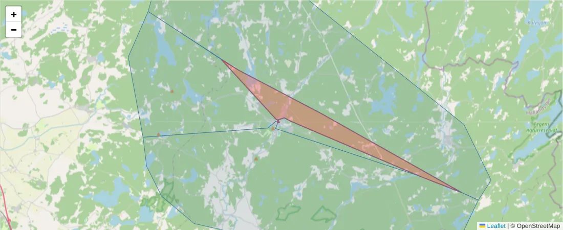 Karta över postnummerområdet  och angränsande postnummer i Sverige