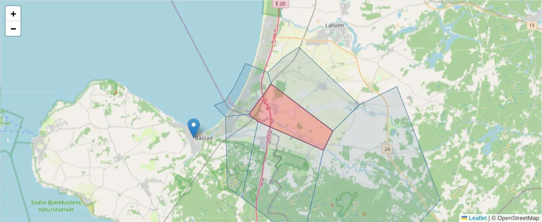 Karta över postnummerområdet  och angränsande postnummer i Sverige
