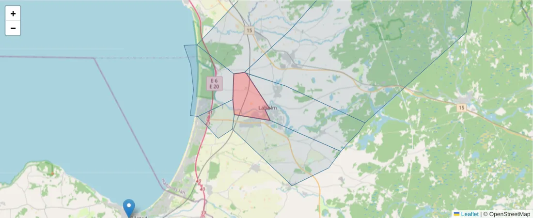Karta över postnummerområdet  och angränsande postnummer i Sverige
