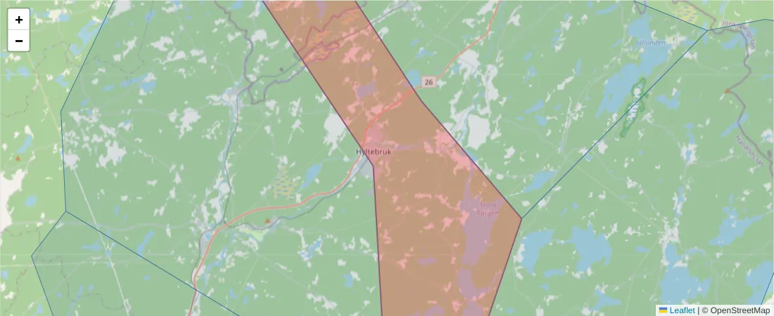 Karta över postnummerområdet  och angränsande postnummer i Sverige