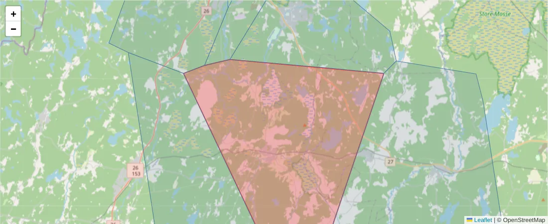 Karta över postnummerområdet  och angränsande postnummer i Sverige