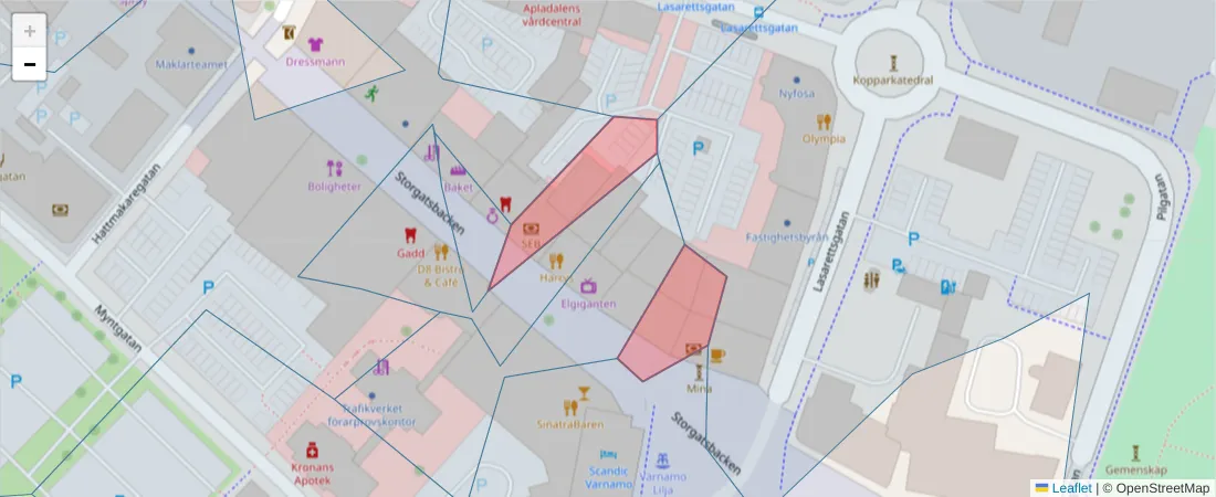 Karta över postnummerområdet  och angränsande postnummer i Sverige