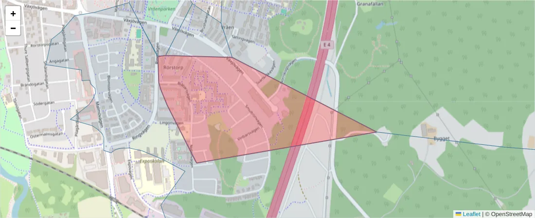 Karta över postnummerområdet  och angränsande postnummer i Sverige