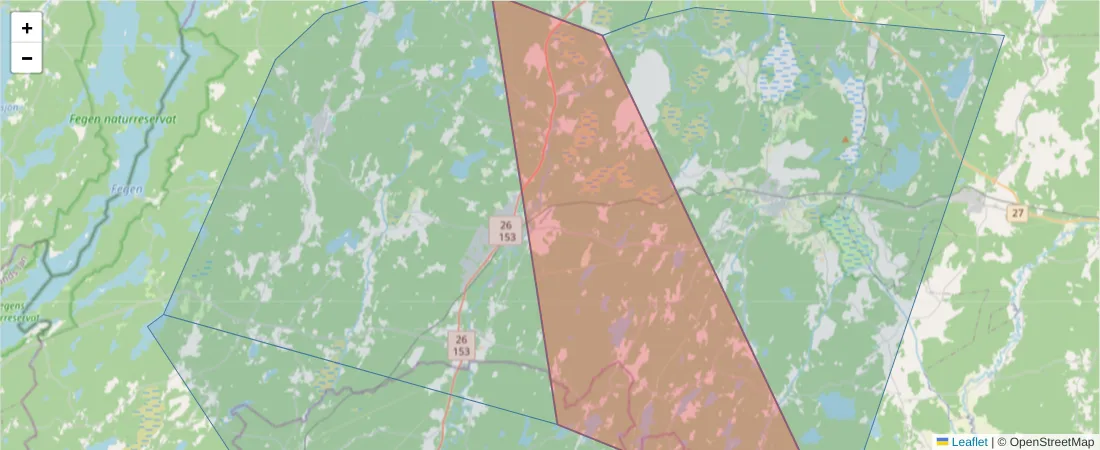 Karta över postnummerområdet  och angränsande postnummer i Sverige