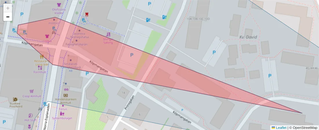 Karta över postnummerområdet  och angränsande postnummer i Sverige