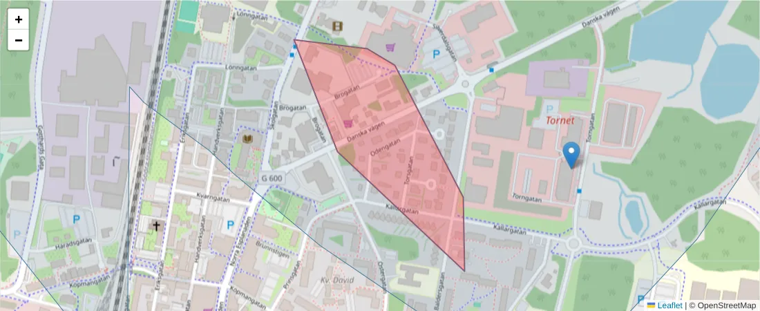 Karta över postnummerområdet  och angränsande postnummer i Sverige
