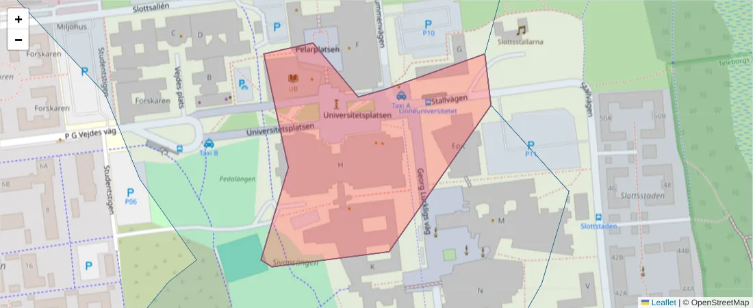 Karta över postnummerområdet  och angränsande postnummer i Sverige