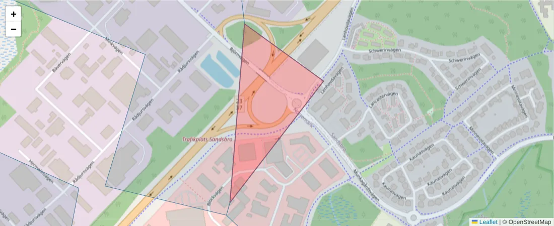 Karta över postnummerområdet  och angränsande postnummer i Sverige