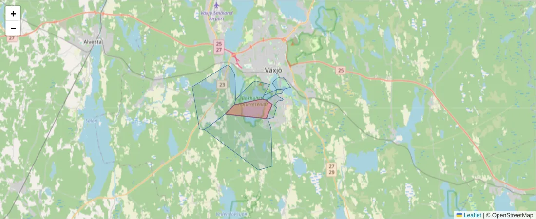 Karta över postnummerområdet  och angränsande postnummer i Sverige