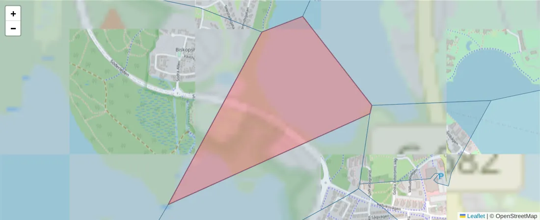 Karta över postnummerområdet  och angränsande postnummer i Sverige