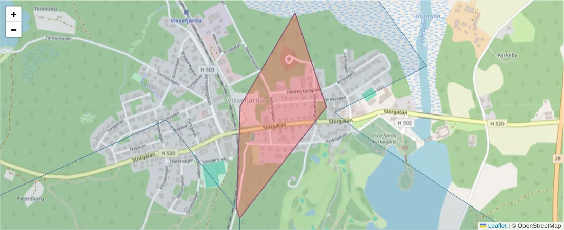 Karta över postnummerområdet  och angränsande postnummer i Sverige