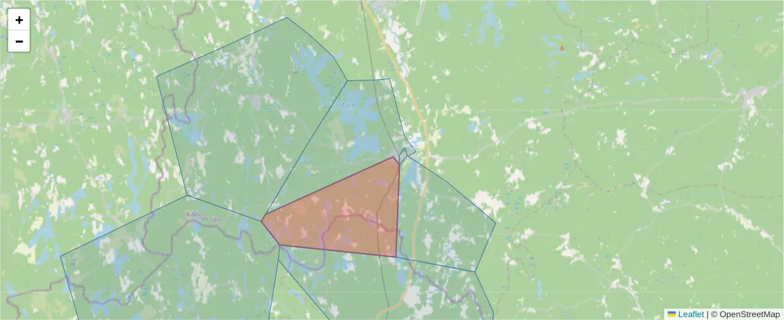 Karta över postnummerområdet  och angränsande postnummer i Sverige