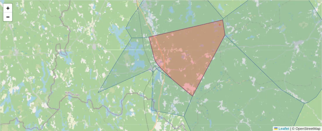 Karta över postnummerområdet  och angränsande postnummer i Sverige