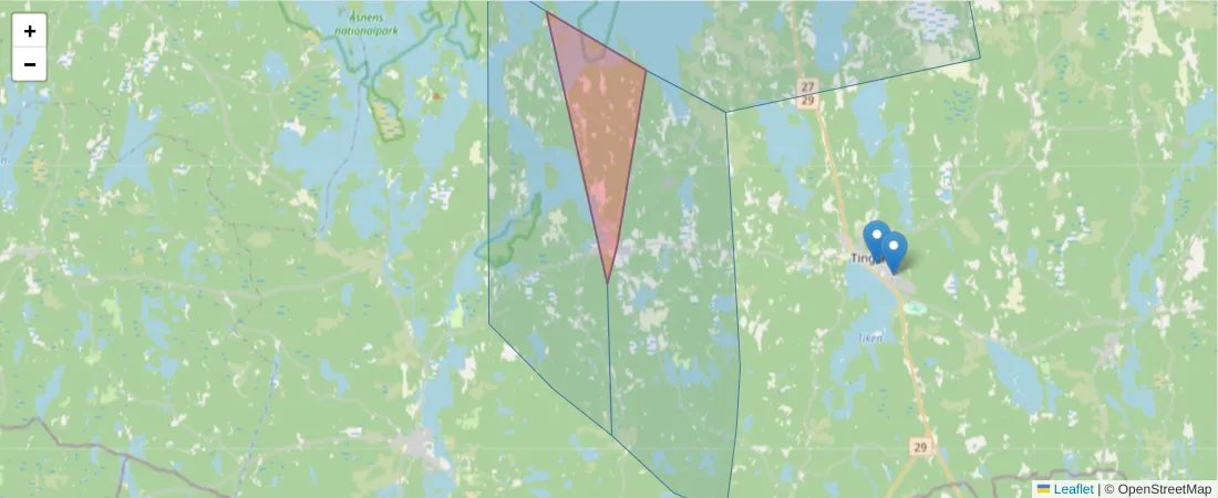 Karta över postnummerområdet  och angränsande postnummer i Sverige