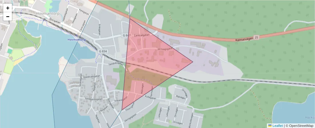 Karta över postnummerområdet  och angränsande postnummer i Sverige