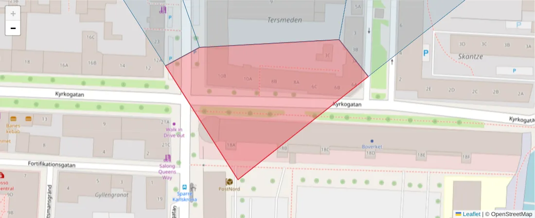 Karta över postnummerområdet  och angränsande postnummer i Sverige