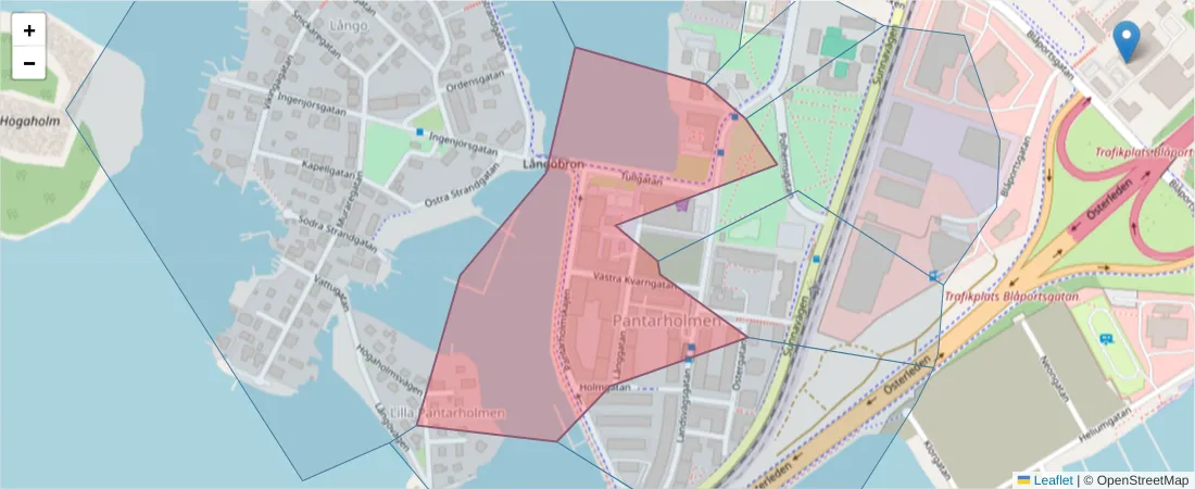 Karta över postnummerområdet  och angränsande postnummer i Sverige