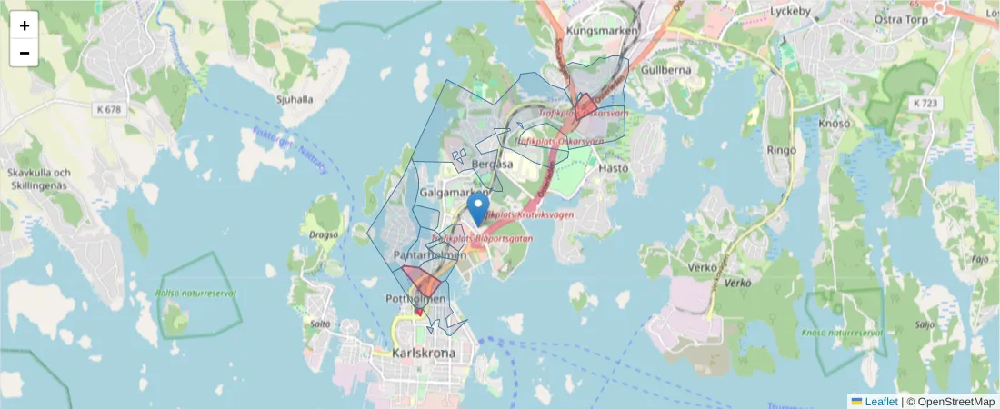 Karta över postnummerområdet  och angränsande postnummer i Sverige