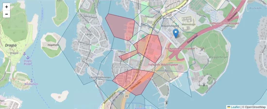 Karta över postnummerområdet  och angränsande postnummer i Sverige