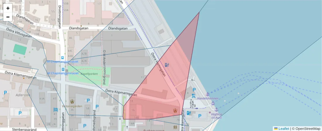 Karta över postnummerområdet  och angränsande postnummer i Sverige