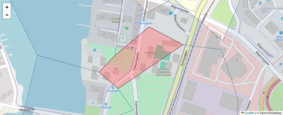 Karta över postnummerområdet  och angränsande postnummer i Sverige