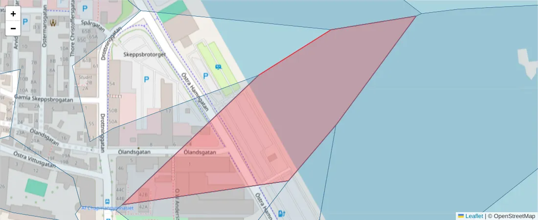 Karta över postnummerområdet  och angränsande postnummer i Sverige